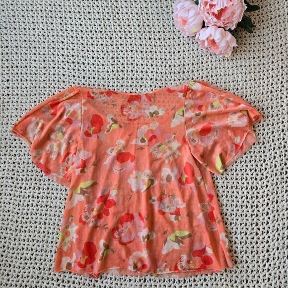 Kimchi Blue Orange and Pink Floral Sheer Babydoll Top Size XS - Picture 3 of 3